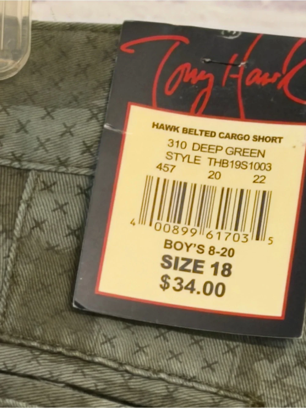 Tony Hawk Olive Green Checker Cargo Shorts - Picture 5 of 7